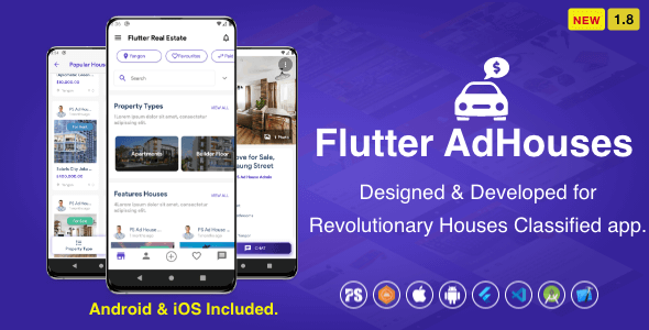 Flutter AdHouses For House Classified BuySell iOS and Android App with Chat ( 1.8 ) Flutter Chat &amp; Messaging Mobile App template