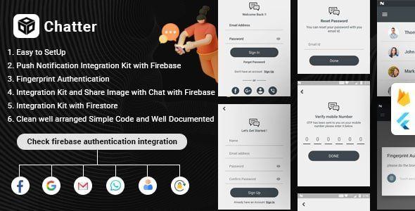 Flutter Firebase Chat , Authentication &amp; Social Media Integration - Chatter Flutter Ecommerce Mobile App template