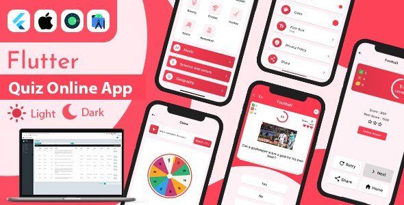 Flutter General Knowledge Quiz App with Admin Panel Full App ready to publish Flutter Books, Courses &amp; Learning Mobile App template