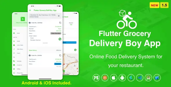 Flutter Grocery Delivery Boy App for iOS and Android ( 1.5 ) Flutter Ecommerce Mobile App template