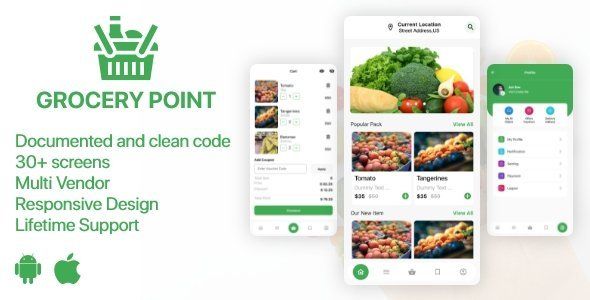 Grocery Point - Online Grocery Shop App in Flutter - Android &amp; IOS Flutter  Mobile App template