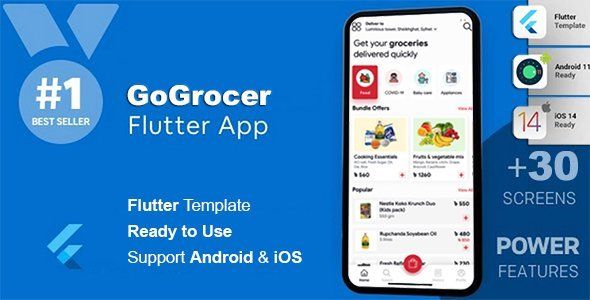 Grocery &amp; Vegetables Flutter App Template | Flutter 2.0 Flutter  Mobile App template