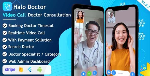 Halo Doctor - Video Call Doctor Booking Appointment Timeslot with Firebase Flutter Travel Booking &amp; Rent Mobile App template