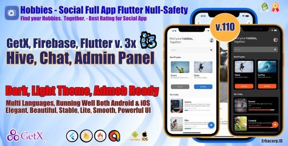 Hobbies - Social Full Flutter v.3x App With Chat | Web Admin Panel | GetX | Hive Flutter Social &amp; Dating Mobile App template