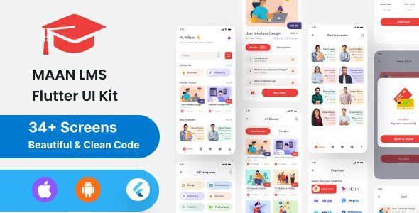Maan LMS- Student Mobile App Flutter iOS &amp; Android UI Kit Flutter Books, Courses &amp; Learning Mobile App template