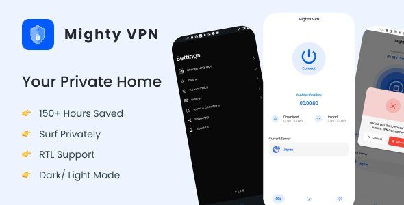 MightyVPN :Flutter app for Secure VPN and Fast Servers VPN Flutter  Mobile App template