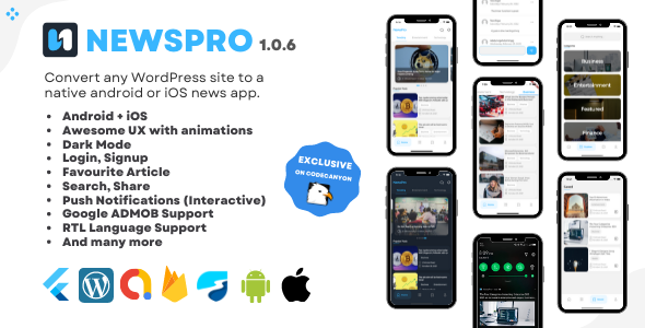 NewsPro - Flutter News App For Wordpress Flutter News &amp; Blogging Mobile App template