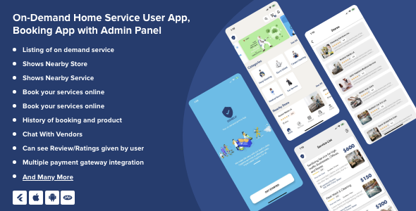 On-Demand Multipurpose Service Booking App | Sell products with Admin Panel Flutter Ecommerce Mobile App template
