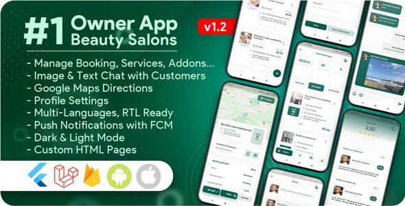 Owner App for Beauty Salons, Spa, Massage, Barber Appointment System Flutter Travel Booking &amp; Rent Mobile App template