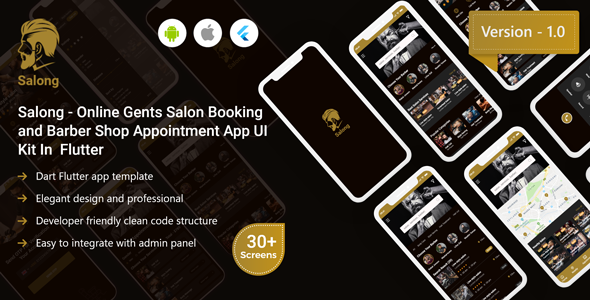 Salong - Online Salon Booking and Barber Shop Appointment App UI Kit Flutter Ecommerce Mobile App template