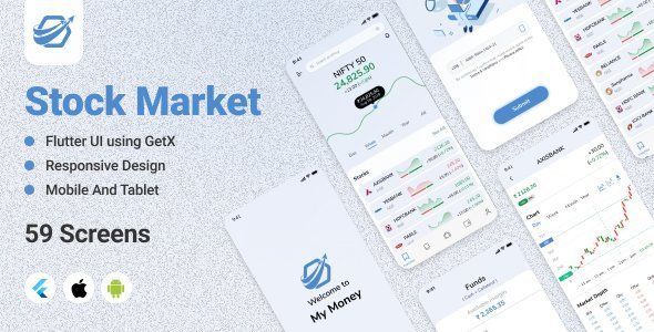 Stock Market App v1.0.1 - Flutter UI Kit using GetX Flutter  Mobile Uikit