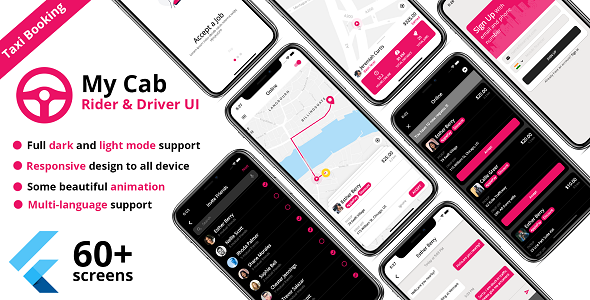 Taxi service Android App Template + iOS App Template | Flutter | My Cab Driver &amp; Rider Taxi Booking Flutter Travel Booking &amp; Rent Mobile App template