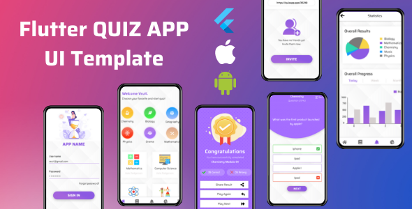 The Quiz - Flutter App UI Template Flutter  Mobile App template