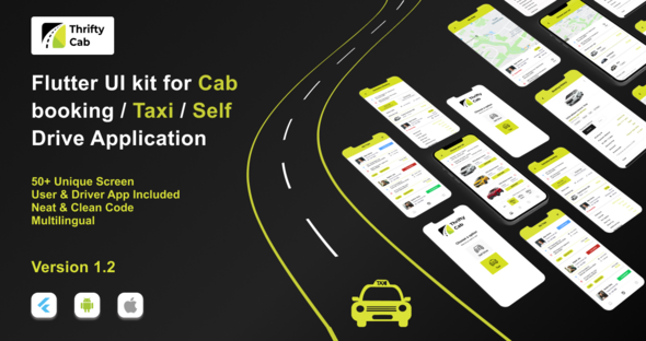 Thrifty Cab! Flutter UI Kit for Cab booking, Taxi and Self Drive Car Renting Application Flutter Travel Booking &amp; Rent Mobile App template