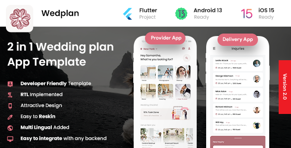 Wedding Planning Android App Template + iOS App Template | Flutter 2 | Wedplan Flutter Ecommerce Mobile App template