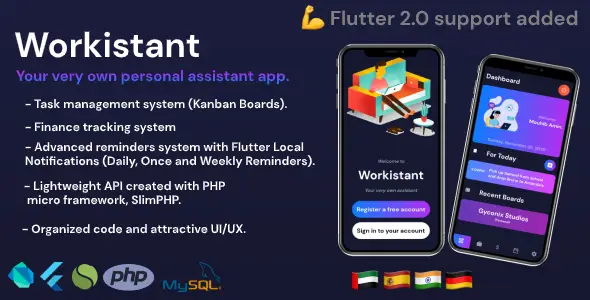 Workistant - Your very own personal assistant app. Flutter Finance &amp; Banking Mobile App template
