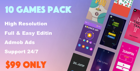 10 Game Mega Bundle - Trending Games (Admob+ready to publish) Unity Game Mobile App template