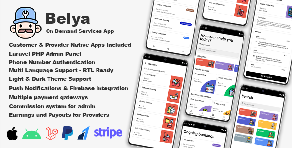 Belya - On Demand Service App | Customer &amp; Provider Apps with Admin Panel    