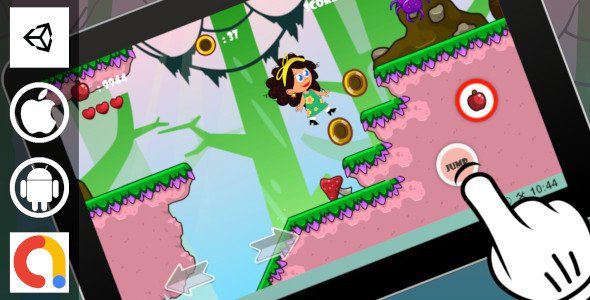Adventurous Girl Unity Cartoon Platformer Game With 10 Levels + Admob For Android and iOS    
