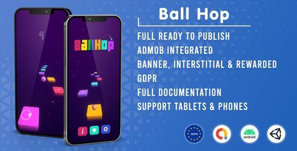 Ball Hop (Unity Game + Admob + GDPR) Unity Game Mobile App template