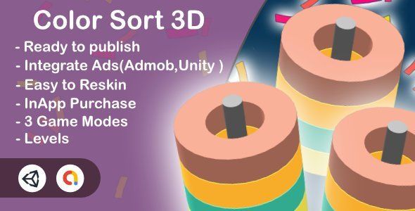 Color Sort 3D (Unity Complete+Admob+Android+iOS) Unity Game Mobile App template