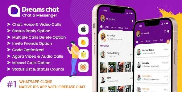 DreamsChat - WhatsApp Clone - Native IOS APP with Firebase Chat Application    