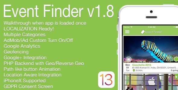 Event Finder Full iOS Application v1.8 iOS Books, Courses &amp; Learning Mobile App template