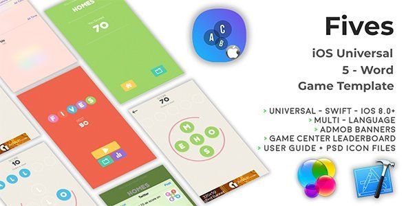 FIVES | iOS Multi Language Word Game Template (Swift) iOS Game Mobile App template