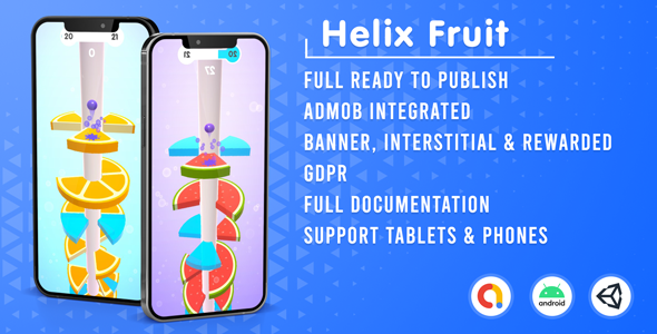 Helix Fruit | Admob + GDPR + Unity Ads Unity Game Mobile App template