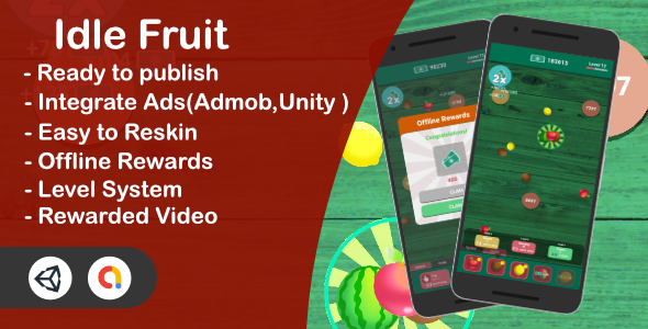 Idle Fruit - Clicker Game(Unity Complete + Admob + iOS + Android) Unity Finance &amp; Banking Mobile App template