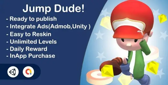 Jump Dude!(Unity Complete+Admob+InApp+Ultra Casual) Unity  Mobile App template