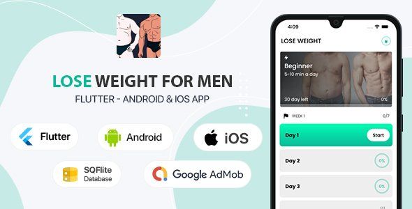 Men Lose Weight & Water Reminder - Flutter App for Android & iOS    