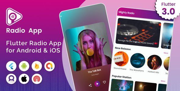 Mighty Radio - Flutter radio streaming app with php backend Flutter Music &amp; Video streaming Mobile App template