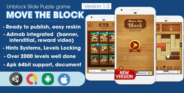 Move The Block - Unblock Game Unity Complete Unity  Mobile App template