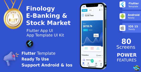 Online Banking,Digital Wallet &amp; Stock Market ANDROID + IOS | Flutter Template | Finology    