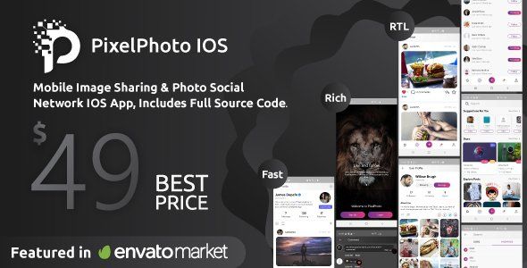 PixelPhoto IOS - Mobile Image Sharing &amp; Photo Social Network iOS Social &amp; Dating Mobile App template