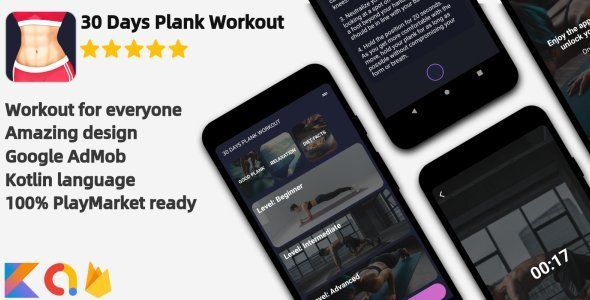 Plank Workout - Android Workout Application Unity Sport &amp; Fitness Mobile App template