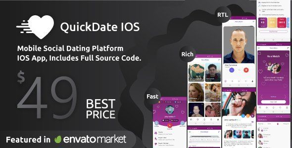QuickDate IOS- Mobile Social Dating Platform Application iOS Chat &amp; Messaging Mobile App template