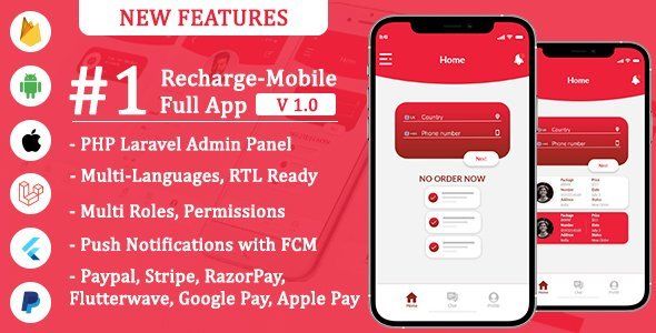 Recharge Mobile - Flutter Recharge Mobile application Flutter  Mobile App template