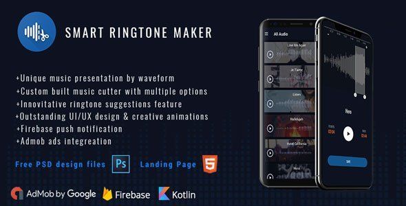 Smart Ringtone maker ( PSD files + Landing Page) Unity Music &amp; Video streaming Mobile App template