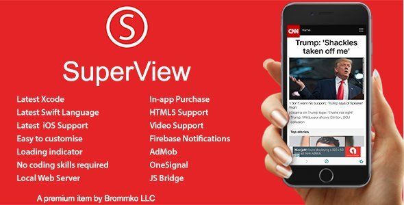 SuperView - WebView App for iOS with Push Notification, AdMob, In-app Purchase iOS Developer Tools Mobile App template
