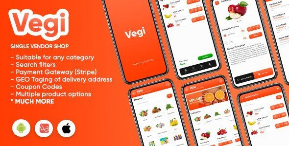 Vegi Flutter Ecommerce, Food &amp; Goods Delivery Mobile App template