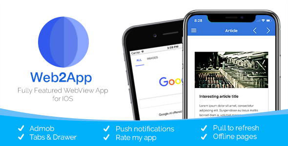 Web2App for IOS - Quickest Feature-Rich IOS Webview iOS Mobile App template