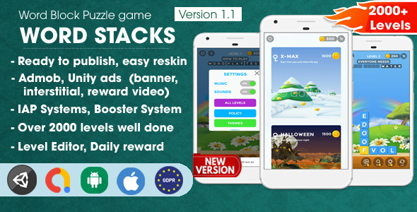 Word Stacks - Unity Template Project Unity Game Mobile App template