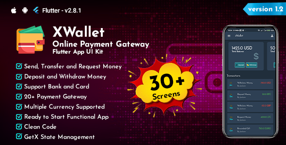 XWallet - Online Payment Gateway Flutter App UI Kit    