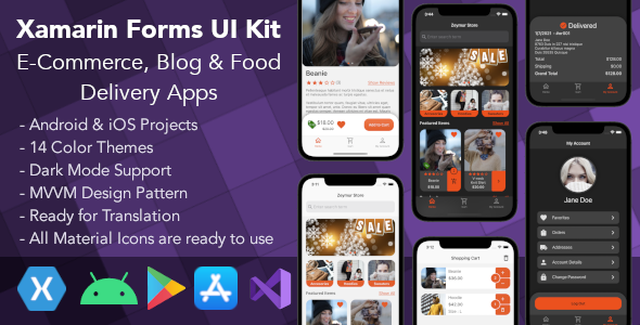 Xamarin Forms UI Kit : E-Commerce, Blog & Food Delivery Apps    
