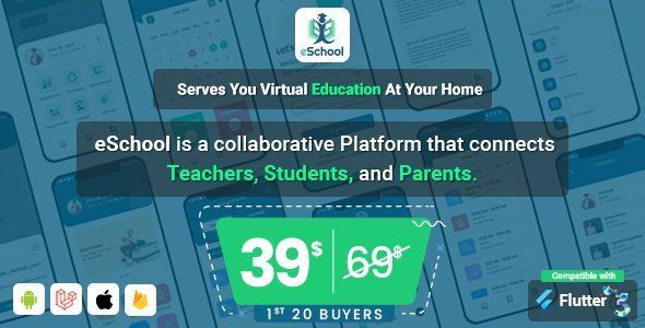 eSchool - Virtual School Management System Flutter App with Laravel Admin Panel Flutter Books, Courses &amp; Learning Mobile App template