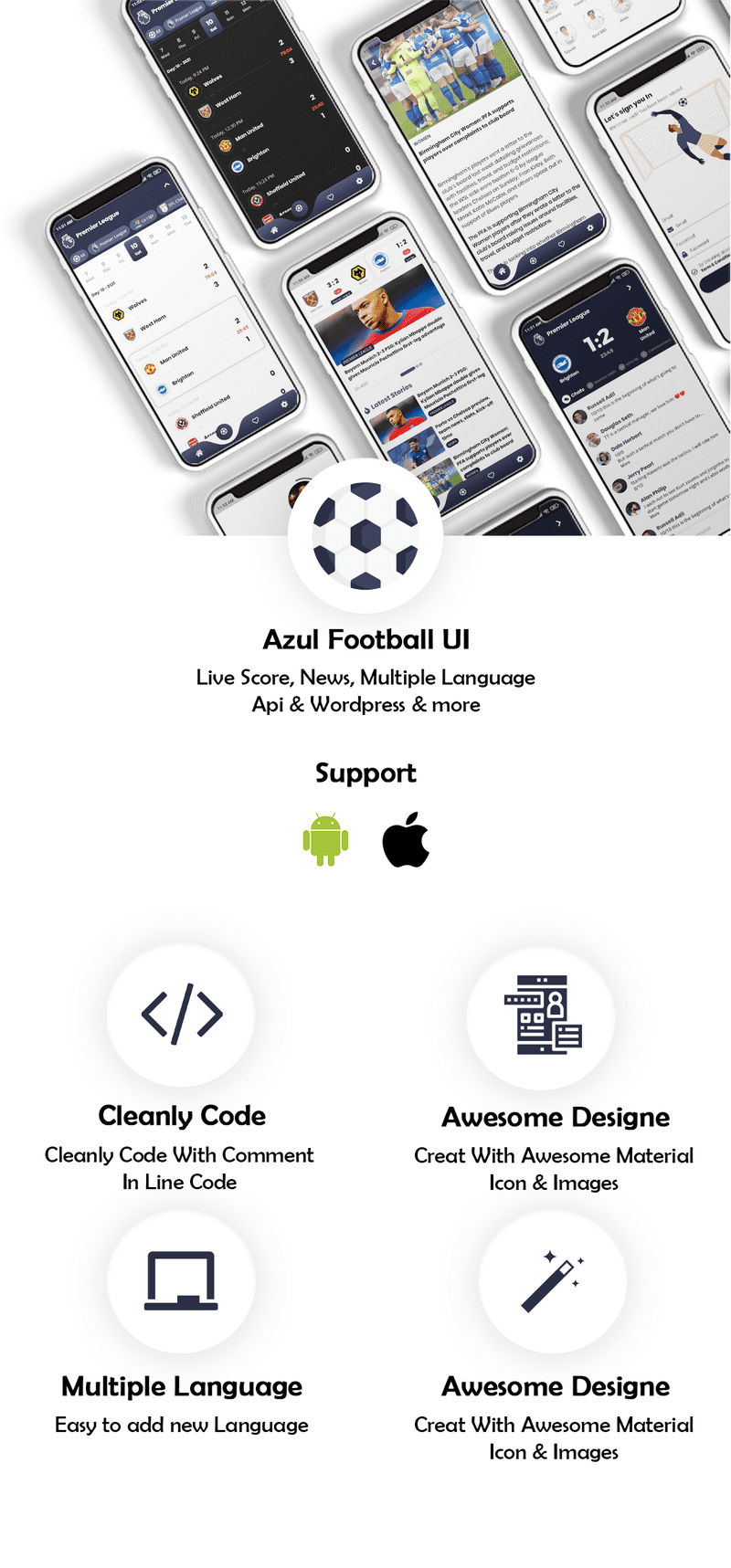 Flutter Football UI Kit: LiveScore & Chats Matches & News Sport ( ANDROID, IOS ) - 1