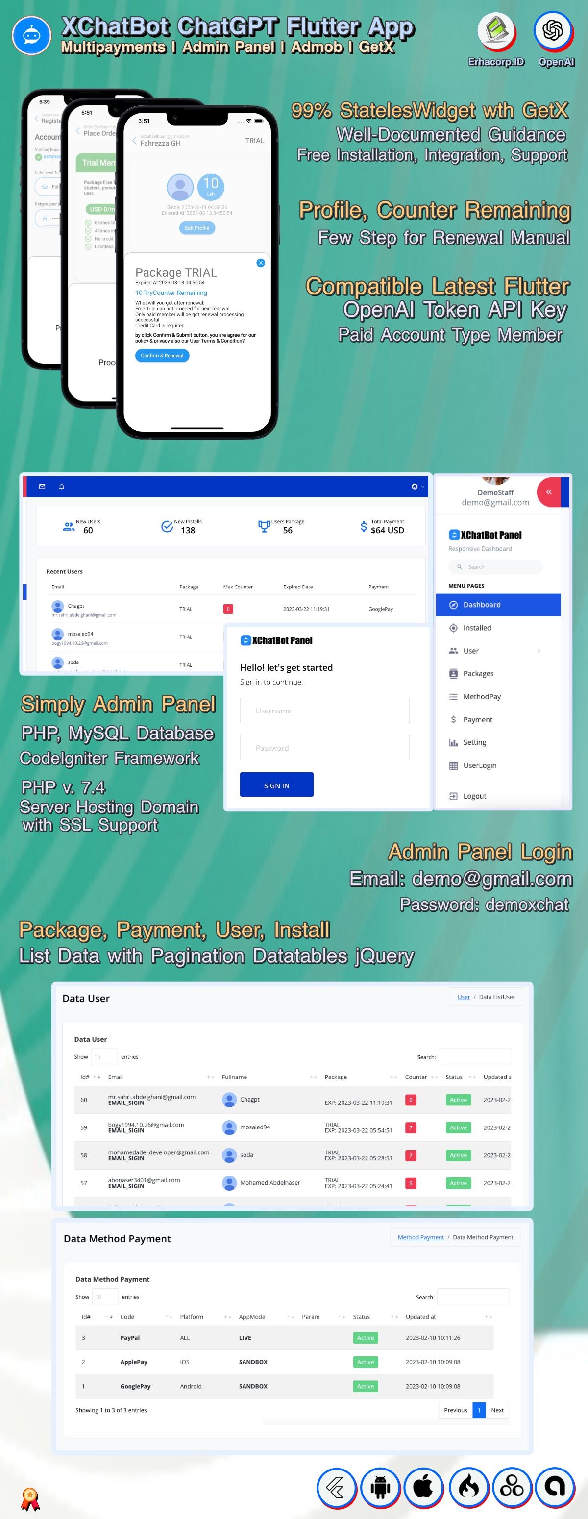 XChatBot ChatGPT OpenAI Flutter App with Multi Payments | Admin Panel | Admob | GetX - 7