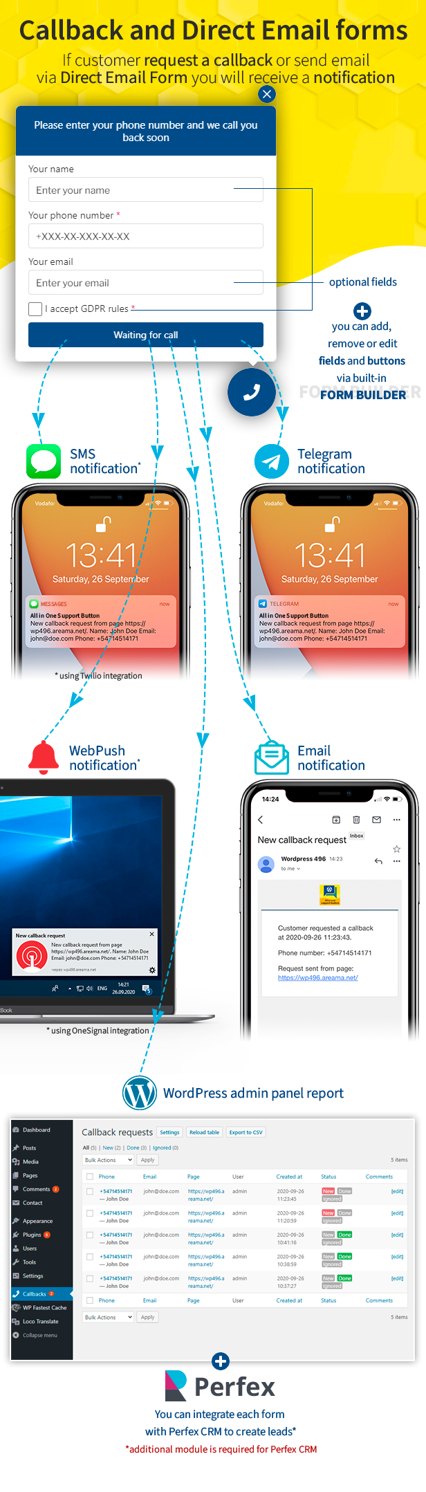 callback and direct email